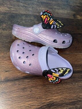 CROCS Kids' Sparkle Lavender Clogs with Colorful Butterfly Charms